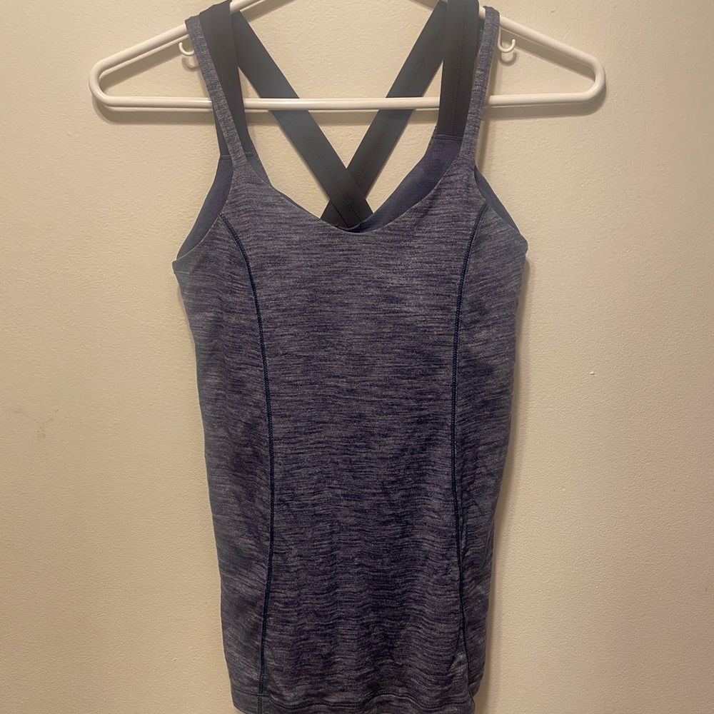 Lululemon Run for Good Tank Women's Heathered Blue Tank Top built in bra inserts